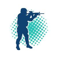 Silhouette of a male soldier carrying machine gun weapon. Silhouette of a sniper shooter in action. vector