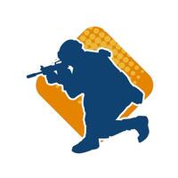 Silhouette of a male soldier carrying machine gun weapon. Silhouette of a sniper shooter in action. vector