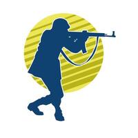 Silhouette of a male soldier carrying machine gun weapon. vector