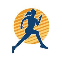 Silhouette of a sporty woman in running pose. Silhouette of a female run pose. vector