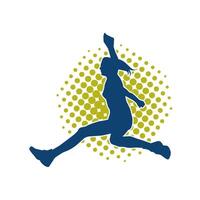 Silhouette of a happy woman jumping pose. Silhouette of a female happily jumps. vector