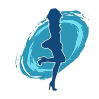 Silhouette of a female dancer wearing mini skirt in action pose. Silhouette of a slim woman dancing happily. vector