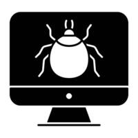 Malware inside monitor, solid design of computer bug vector