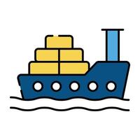 A flat design icon of cargo boat vector