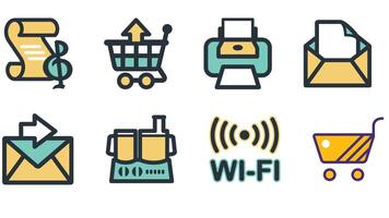 Abstract business and daily life vector art icons colored and outlined