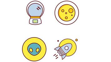 Space planets and space ship with astronaut suit vector icon illustration