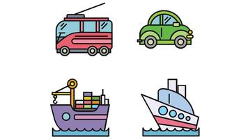 Transportation and types of vehicles vector art illustration