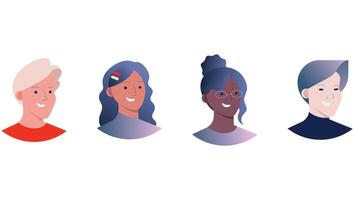 Diverse multinational adult people profile head characters vector illustration