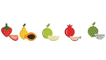 Food farming and fruits slices vector icon set illustrations