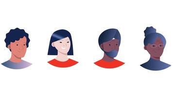 Diverse multinational adult people profile head characters vector illustration