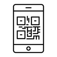 Qr code inside smartphone, linear design of mobile barcode vector