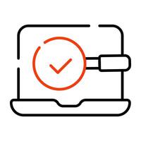 A linear design icon of verified search vector