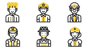 labor people and professions line art vector set