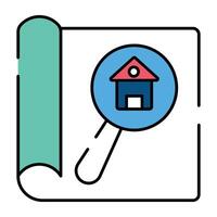House building under magnifying glass, icon of search house vector