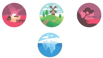 Nature and scenary circular vector illustration with light colors