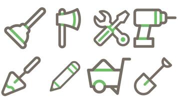 Construction and industrial tools icon set vector for UI and animation