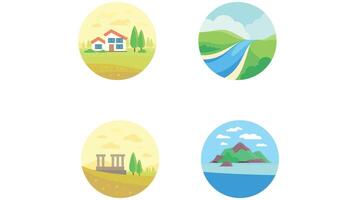 Nature and scenary circular vector illustration with light colors