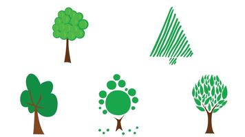 Trees and green leaves collection vector art illustration isolated