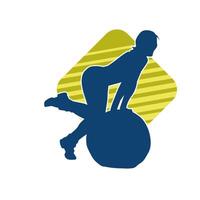 Silhouette of a slim sporty woman doing pilates exercise using gym ball. Silhouette of a sporty female doing physical exercise using fitness ball. vector