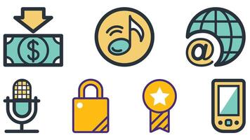 Abstract business and daily life vector art icons colored and outlined