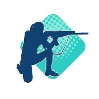 Silhouette of a female shooter firing with sniper long barrel rifle gun weapon vector