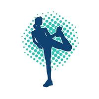 Silhouette of a slim sporty woman doing pilates exercise. Silhouette of a sporty female doing physical exercise. vector