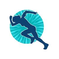 Silhouette of a sporty woman in running pose. Silhouette of a female run pose. vector