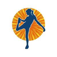 Silhouette of slim female doing exercise. Silhouette of a sporty woman doing gym workout pose. vector