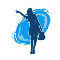 Silhouette of a slim young woman carrying shopping bags. vector