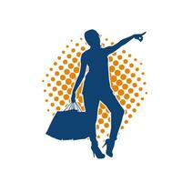 Silhouette of a slim young woman carrying shopping bags. vector