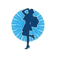 Silhouette of a slim young woman carrying shopping bags. vector