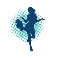 Silhouette of a slim young woman carrying shopping bags. vector