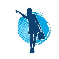 Silhouette of a slim young woman carrying shopping bags. vector