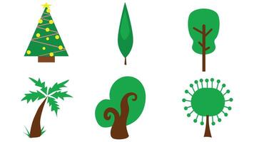 Trees and green leaves collection vector art illustration isolated