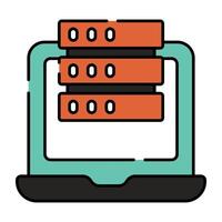 un plano diseño icono de en línea servidor estante vector