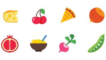 Food and fruits vector icon set for children stories and coloring books