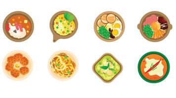 chinese and asian food cuisine dishes top view food  dishes vector illustration