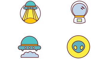 Space planets and space ship with astronaut suit vector icon illustration