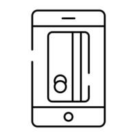 banco tarjeta dentro teléfono inteligente denotando concepto de móvil bancario vector