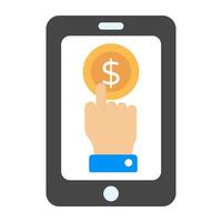 Dollar coin inside mobile with hand, pay per click icon vector