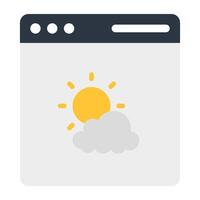 Cloud with sun on web page showcasing weather website icon vector