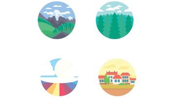 Nature and scenary circular vector illustration with light colors