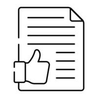 Thumbs up with document denoting concept of feedback paper vector