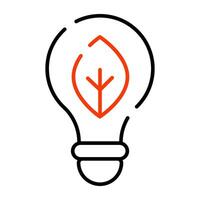 Leaf inside light bulb, outline design of eco idea vector