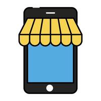 Icon of mobile shopping, handcart inside smartphone vector