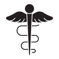 un cuidado de la salud símbolo icono, sólido diseño de caduceo vector