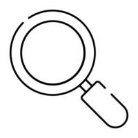 Research tool icon in linear design, magnifying glass vector