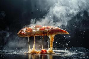 AI generated Slice of pizza with dripping cheese photo