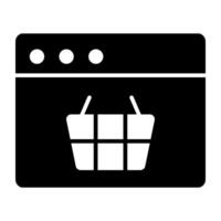 Basket on web page, icon of web shopping vector