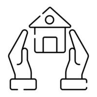 House building inside hands, concept of home care icon vector